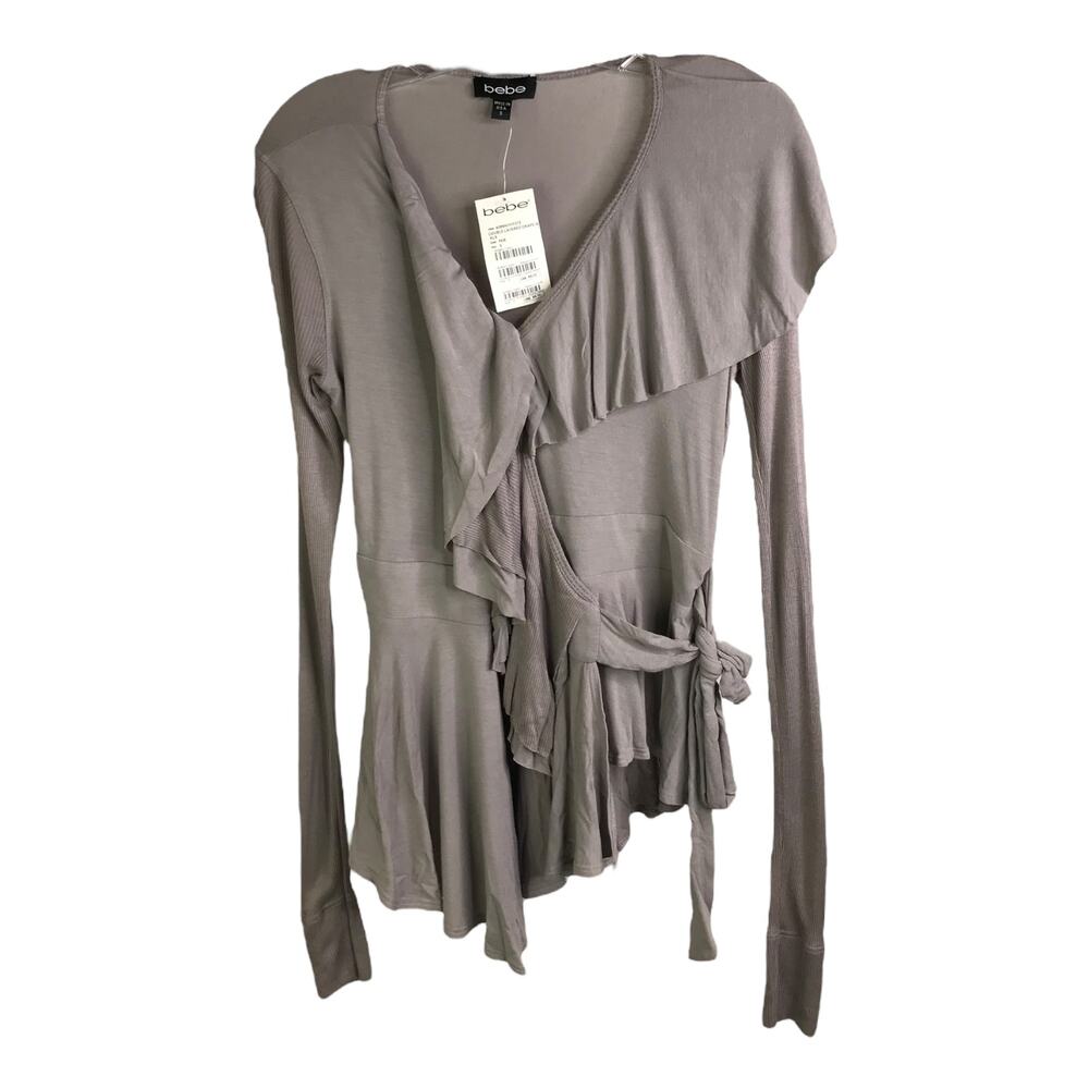 Bebe Top‎ Blouse S Vintage Ruffle Whimsygoth Y2K Long Sleeve V Neck NWT $89